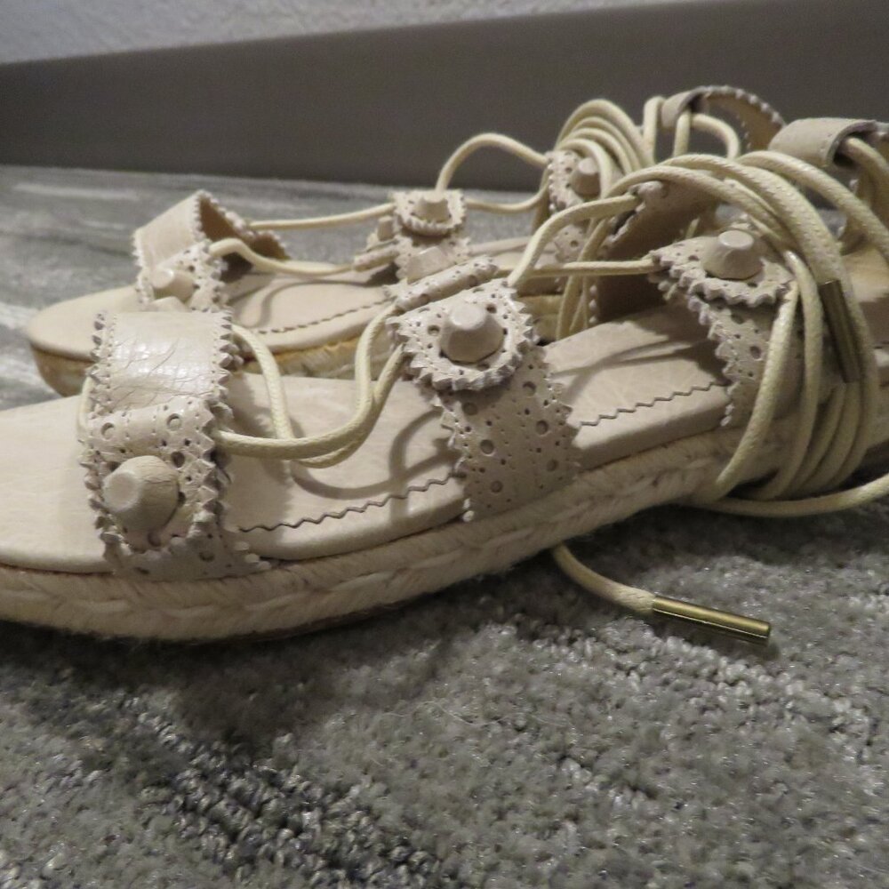 BALENCIAGA PARIS Arena Leather Gladiator Ankle Wrap Espadrilles in Praline Sz 6 - Picture 6 of 15
